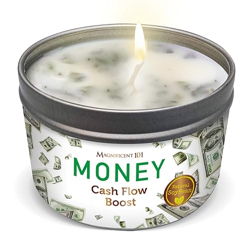 MAGNIFICENT 101 Money Aromatherapy Candle for Getting a Cash Flow Boost - Sage Cinnamon Scented Natural Soybean Wax Tin Candle for Purification and Chakra Healing