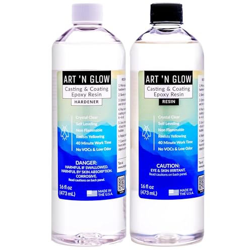 Art ‘N Glow Epoxy Resin for Clear Casting and Coating - 32 Ounce Kit - Perfect for Molds, Crafts, Tumblers, Jewelry, Wood - Food Safe, Bubble Free, and Made in The USA - 32 Ounce