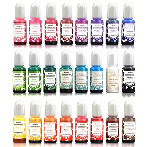 24 Colors Epoxy Resin Color Pigment Liquid Transparent Epoxy Resin Colorant Epoxy UV Resin Color Dye for Resin Coloring, Tumbler, Paints, Crafts,10ml Each - 24 Colors Vibrant (Transparent)