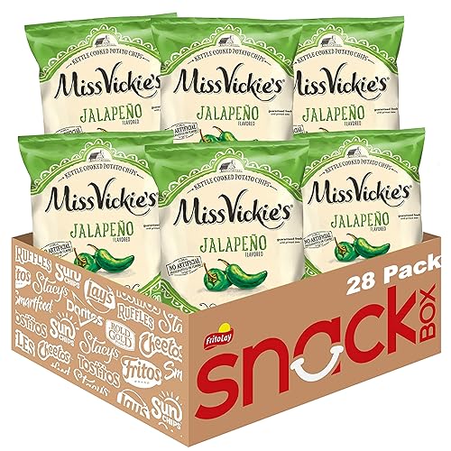 Miss Vickie's Kettle Cooked Potato Chips, Jalapeno, 1.375 Ounce (Pack of 28) - Jalapeno - 38.5 Ounce (Pack of 1)