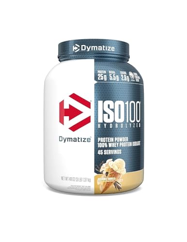 Dymatize ISO 100 Whey Protein Powder with 25g of Hydrolyzed 100% Whey Isolate, Gluten Free, Fast Digesting, Gourmet, 3 Pound, Vanilla, 3 Pound , 48 Oz - Vanilla