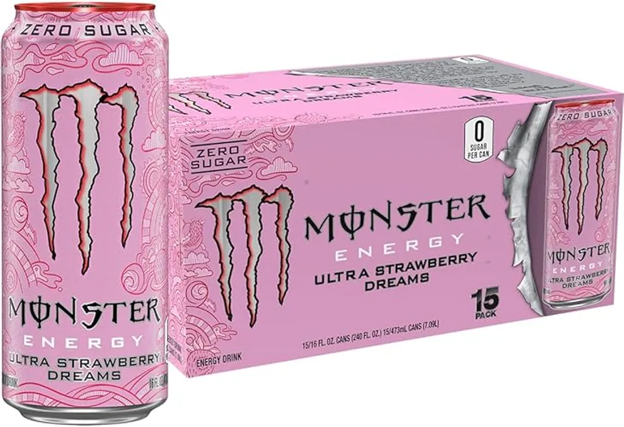 Monster Energy Ultra Strawberry Dreams, Sugar Free Energy Drink, 16 Ounce (Pack of 15) - Ultra Strawberry Dreams - 15 Pack