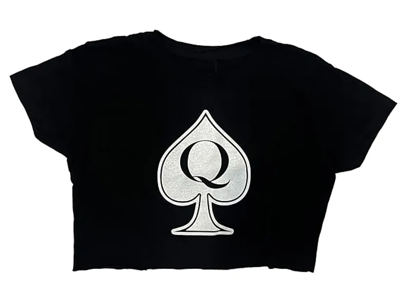 Queen of Spades QoS Cropped V-Neck Ringer - Medium - Black/White
