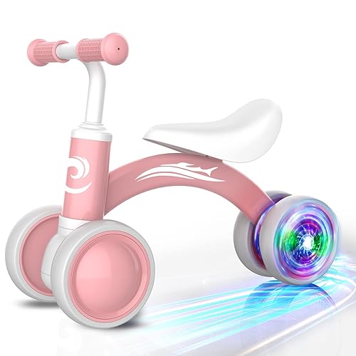 Colorful Lighting Baby Balance Bike Toys for 1 Year Old Girl Gifts, 10-36 Month Toddler Balance Bike, No Pedal 4 Silence Wheels & Soft Seat Pre-School First Riding on Toys, 1st Birthday Gifts. - Pink
