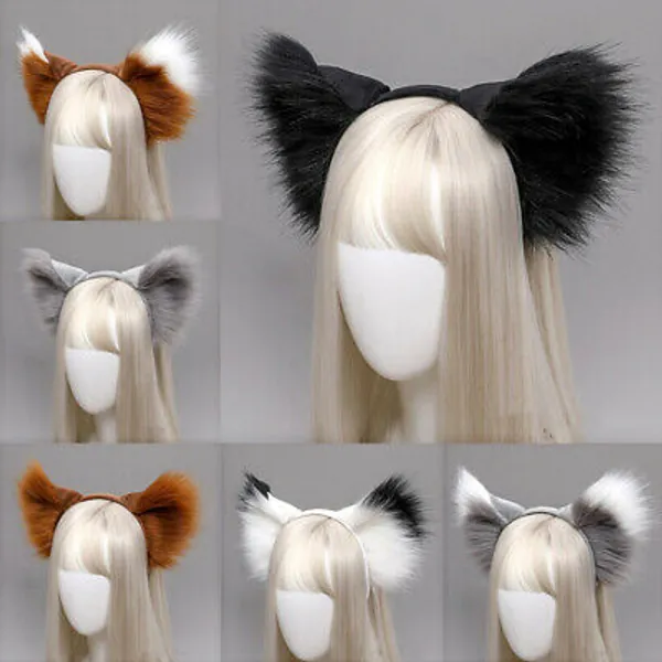 Cat Fox Ears Headband Costume Fur Anime Cosplay Party Hair Band For Girls  | eBay