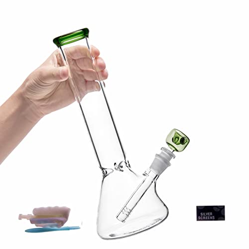 11" Glass Water Pipe 14.5mm Glass Bong Water Bong Percolator Filter Recycler Bongs with Downstem Bowl Adapter (Green) - Green