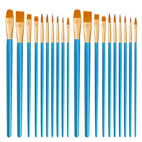CNMTCCO Paint Brushes 20 PCS Nylon Hair Paint Brushes Set for Acrylic Oil Watercolor Gouache Painting Face Paint Brushes for Children and Adults (Blue) - Blue