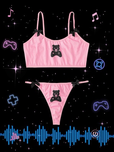 Anime Ensemble de lingerie ours dessin animé à nœud papillon