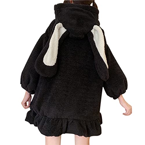 Femmes Mignon Lapin Oreille À Capuche À Manches Longues Fuzzy Fluffy Lapin Tops Sweat Kawaii Veste Manteaux - A-black - M