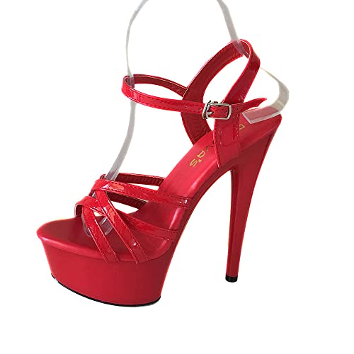 denova's Women's Patent 6in Very High Heel Platform Pole Dance Stiletto Sandal - 6 - Red