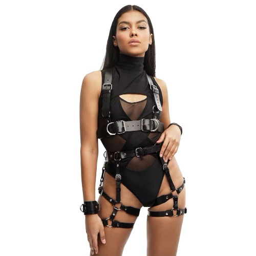 Punk Leather Body Chain, Adjustable Waist Chain Belt Garter Belts with Handcuffs, Fashion Body Chains for Women and Girls - Black4