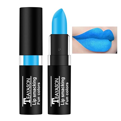 AKARY Blue Matte Lipstick Makeup, Long-Lasting Non-Stick Cup Goth Lip Gloss, Vintage Lipstick Cosmetics Party Makeup Gift, Professional Foundation High Impact Color for Women Halloween Party Cosplay - Sky Blue