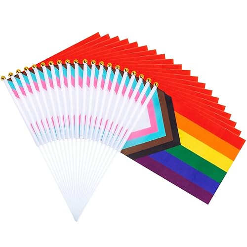 50 Pack Progress Rainbow Pride Flag Small Flag Gay Stick Flag USA American Rainbow Flag Hand Held Flag for Parades Rainbow Festival