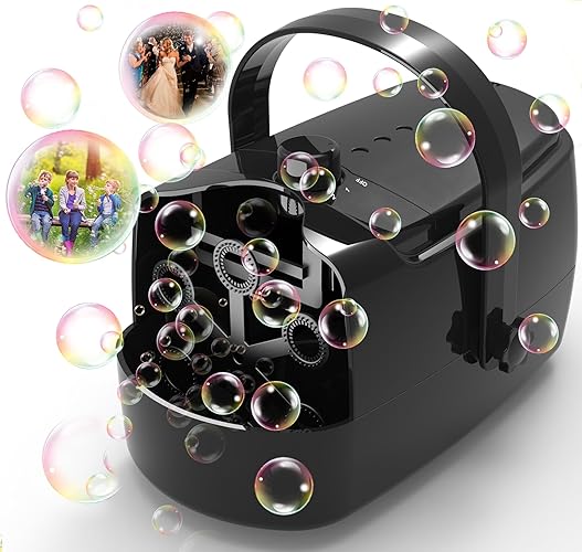 Bubble Machine Durable Automatic Bubble Blower, 18000+ Big Bubbles Per Minute Bubbles for Kids Toddlers Bubble Maker Operated by Plugin or Batteries Bubble Toys for Indoor Outdoor Birthday Party - Black