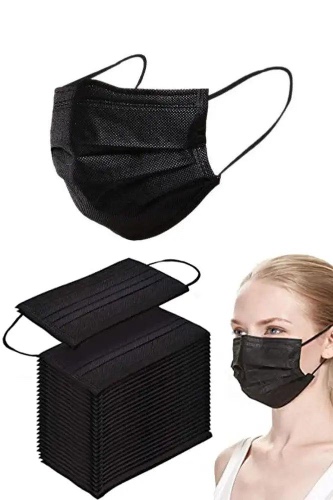 Black Medical Disposable 10 Piece Facemasks - ONE-SIZE / Black