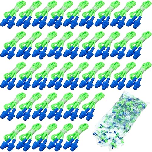 Tondiamo 200 Pairs Ear Plugs Reusable Silicone Earplugs with Cord Sleeping Individually Wrapped Hearing Protection Noise Cancelling Earplugs for Work Construction Shooting Sports(Blue, Green) - Blue, Green