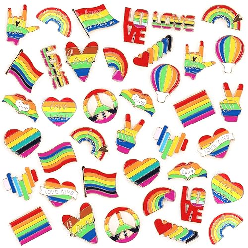 SANNIX 60Pcs Pride Pins, Rainbow Pins Bulk Enamel LGBT Lapel Pins Gay Pride Heart Flag Brooch Pins for Clothes Bags Hats Accessories, 20 Styles - Pride Pins