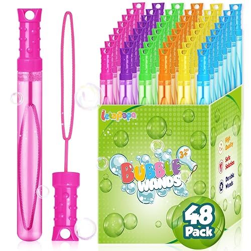Bubble Wand, 48 Pcs Bubble Wands Bulk in 6 Colors, Bubble Party Favors for Kids, Summer Toys, Indoor Outdoor Activity, Themed Birthday, Wedding, for Girls & Boys - 48pcs