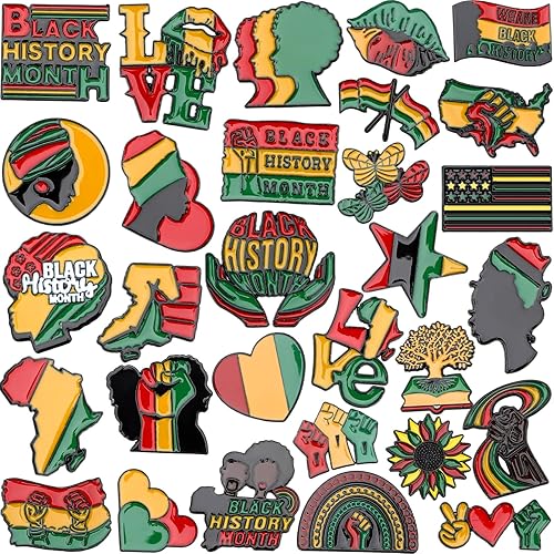 SANNIX 60Pcs Black History Month Pins, Black History Lapel Pins Assorted Enamel African American Badge Pins Black History Month Decorations Buttons for Backpacks Clothes, 30 Styles - Black History Pins