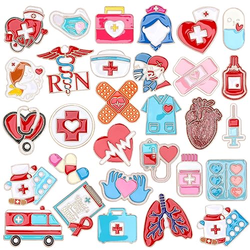 SANNIX 60Pcs Nurse Pins, Medical Enamel Lapel Pins Cartoon Heart Stethoscope Pill Ambulance Brooch Pin Nurse Doctor Backpacks Pin Badge Nurse Day Gifts for Clothes Bags Hats Accessories, 30 Styles - Nurse Pins