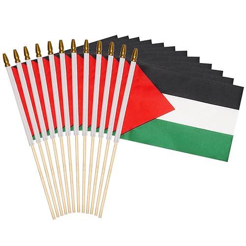 8×12 Inch Small Palestine Flags 12 Pack Palestinian Flag on Stick Hand Held Flags with Kid-Safe Spear Top, Mini Palestine Flag for National Day Pride Palestinian Themed Events