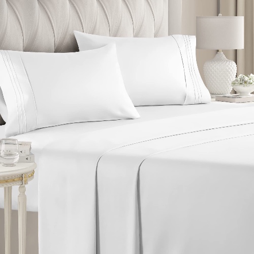 Full Size Sheet Set - Breathable & Cooling Sheets - Hotel Luxury Bed Sheets - Extra Soft - Deep Pockets - Easy Fit - 4 Piece Set - Wrinkle Free - Comfy - White Bed Sheets - Fulls Sheets – 4 PC - Full 01 - White