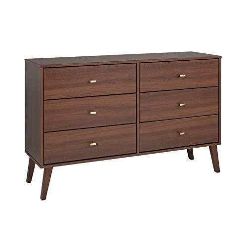 Prepac Milo Mid-Century 6 Drawer Dresser For Bedroom, 16" D x 52.50" W x 33" H, Cherry - Cherry Dresser