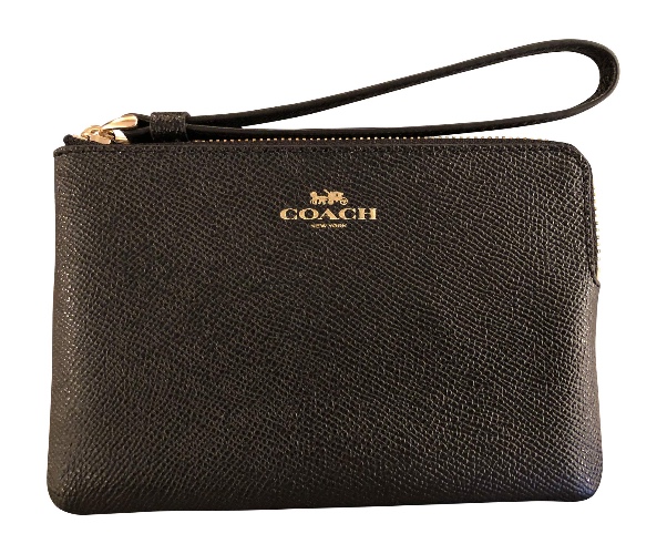Coach Crossgrain Leather Corner Zip Wristlet - Black