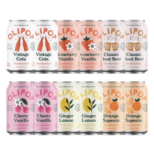 OLIPOP - The Sampler, 6-Flavor Soda Variety Pack, Healthy Soda, Prebiotic Soft Drinks, Supports Digestive Health & Gut Health, 9g of Dietary Plant Fiber, Low Calorie, Low Sugar, Vegan (12 oz, 12-Pack)