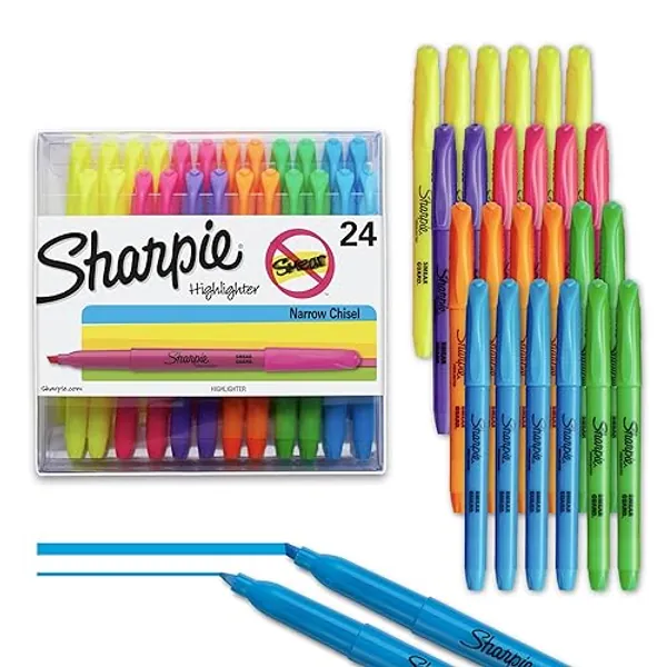 Sharpie Pocket Highlighters, Chisel Tip Highlighter Marker Set, Office Supplies And Classroom Supplies, Assorted Colors, 24 Count - Highlighters
