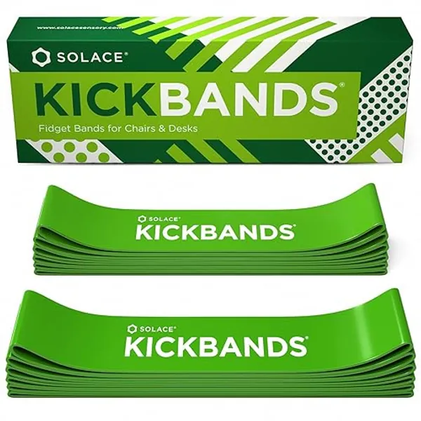 KICK BANDS Chair Bands for Kids with Fidgety Feet 12-Pack - ADHD Fidget Kickbands for Classroom Chairs & Desks - Solace Sensory Kickband (GREEN) - 12-Pack (GREEN)