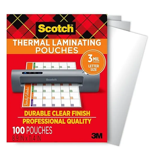Scotch Thermal Laminating Pouches, for Use with Thermal Laminators, 8.9 x 11.4 Inches, Letter Size Sheets, 100 Count - 100-Pack