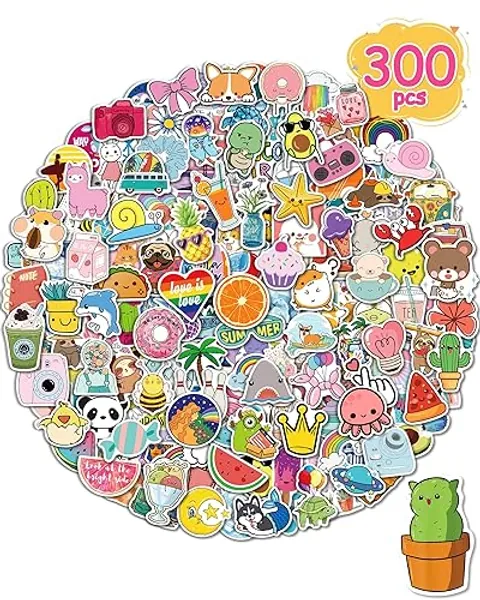 Sticker for Water Bottles, 300 Pcs/Pack Cute Vinyl Waterproof Vsco Laptop Stickers for School Students Gifts Classroom Teachers Prizes Stickers for Kids Teens Girls - Cute 300 pcs
