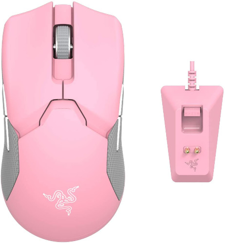 Razer Viper Ultimate - Draadloze ambidextrous Gaming Mouse met optische muisschakelaars (5G optische sensor, DPI-opslag aan boord, Tot 70 uur batterijduur, Speedflex-kabel) Quartz/Roze