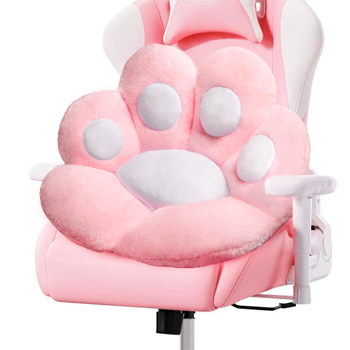 DOBUONO Kattenpootkussen Kawaii bureaustoelkussens comfortabele pluche kat pootvorm gaming stoelkussen beer schattig zitkussen voor meisje, Kawaii kamer slaapkamer versieren 71 x 60 cm (roze) - Roze
