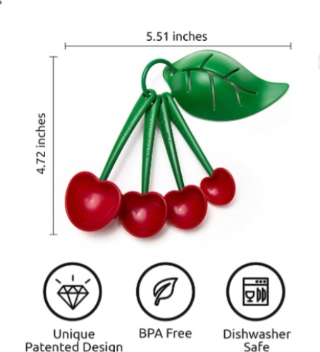 OTOTO Mon Cherry Measuring Spoons & Egg Separator- Valentines Gift for Her, Valentines Gifts- Measuring Spoon Set For Baking- BPA-free & Dishwasher Safe Teaspoon Set, Dry & Liquid Ingredients (4 pc)