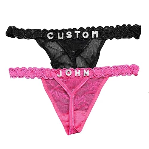 2-Pack Personalized Thongs with Names, Custom Name Thong, Diy Gold Rhinestone Shiny Letters Name, Customize Your Fashion Logo, The Letters Are Hand Sewn, Very Strong And Not Easy To Fall Off