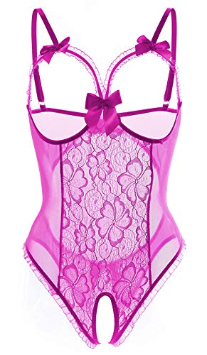 Lingerie for Women Sexy One-Piece Teddy Lingerie Bodysuit Lace Nightie - Small - Purple