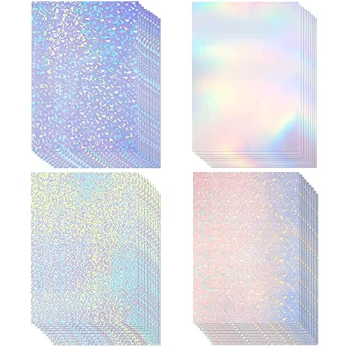 36 Sheets Self-Adhesive Paper Holographic Transparent Paper A4 Waterproof Self-Adhesive Transparent Film 11.7 x 8.3 Inches (Gem, Point, Colorful, Star) - Gem, Point, Colorful, Star