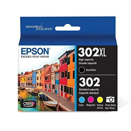 EPSON 302 Claria Premium Ink High Capacity Black & Standard Color Cartridge Combo Pack (T302XL-BCS) Works with Expression Premium XP-6000, XP-6100 - High-capacity Black and Standard-capacity Photo Black and Color - Ink