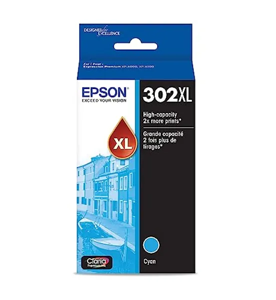 EPSON 302 Claria Premium Ink High Capacity Cyan Cartridge (T302XL220-S) Works with Expression Premium XP-6000, XP-6100