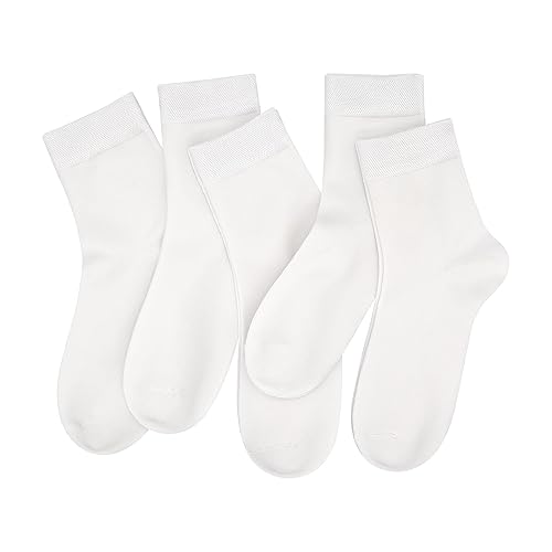SERISIMPLE Women Thin Viscose Bamboo Socks Crew Lightweight Above Ankle Casual Dress Sock For Ladies Bootie Trouser 5 Pairs - Medium - White