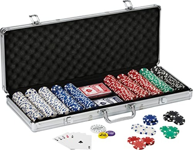 Fat Cat 11.5 Gram Texas Hold 'em Claytec Poker Chip Set with Aluminum Case, 500 Striped Dice Chips - Chip Set
