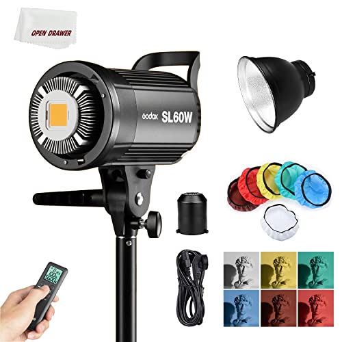 Godox SL-60W 60W CRI>95 TICI>90 5600 ± 300K LED Continuous Light for Bowens Mount with Reflective Standard Soft Light Cloth for Children's Photography and Video Recording - Godox SL-60W