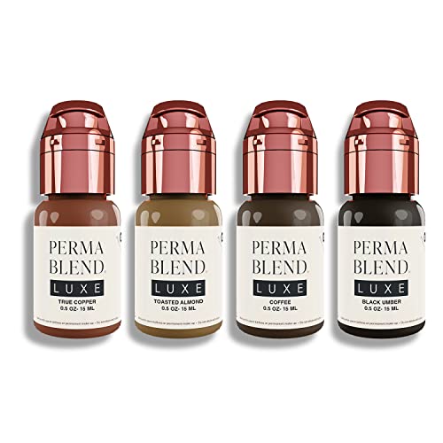 Perma Blend Luxe - Light to Dark Eyebrow Set with True Copper, Toasted Almond, Coffee, & Black Umber - Brown Permanent Eyebrow Pigment Kit - Vegan & Cruelty-Free - 4 Count (0.5 oz each) - Light to Dark Eyebrow Set
