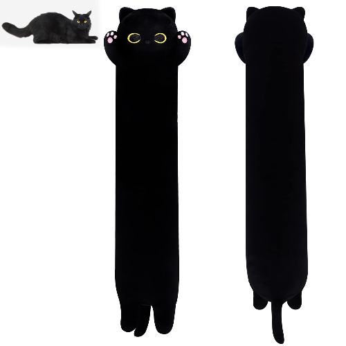 Long Cat Plush Long Body Pillow, 19" Cute Long Cat Stuffed Animals Soft Long Cat Plushie, Black Cat Long Pillow Kawaii Stuffed Cat Toys for Birthday Christmas Halloween Kids Gifts Home Car Decoration - Black 50cm