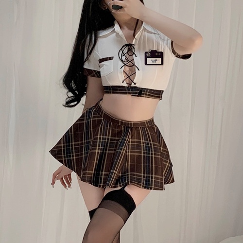 Seductive Anime Schoolgirl Lingerie Outfit - Brown / L