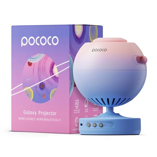 POCOCO Galaxy Star Projector for Bedroom with Replaceable Optical Film Discs, Home Planetarium Night Light Projector with High-Definition Soft Light for Relax, Study, and Meditate, Stress Relief Gifts - Blue Pink