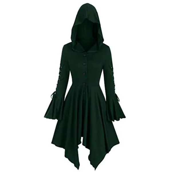 BODOAO Cloak High Low Sweater Dresses for Womens Plus Size Christmas Hooded Lace Up Patchwork Long Sleeve Long Coat Dress