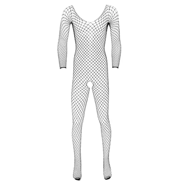 RUNQHUI Men's Sexy Fishnet See Through Pantyhose Hollow Out Lingerie Bodysuit Stockings Costume